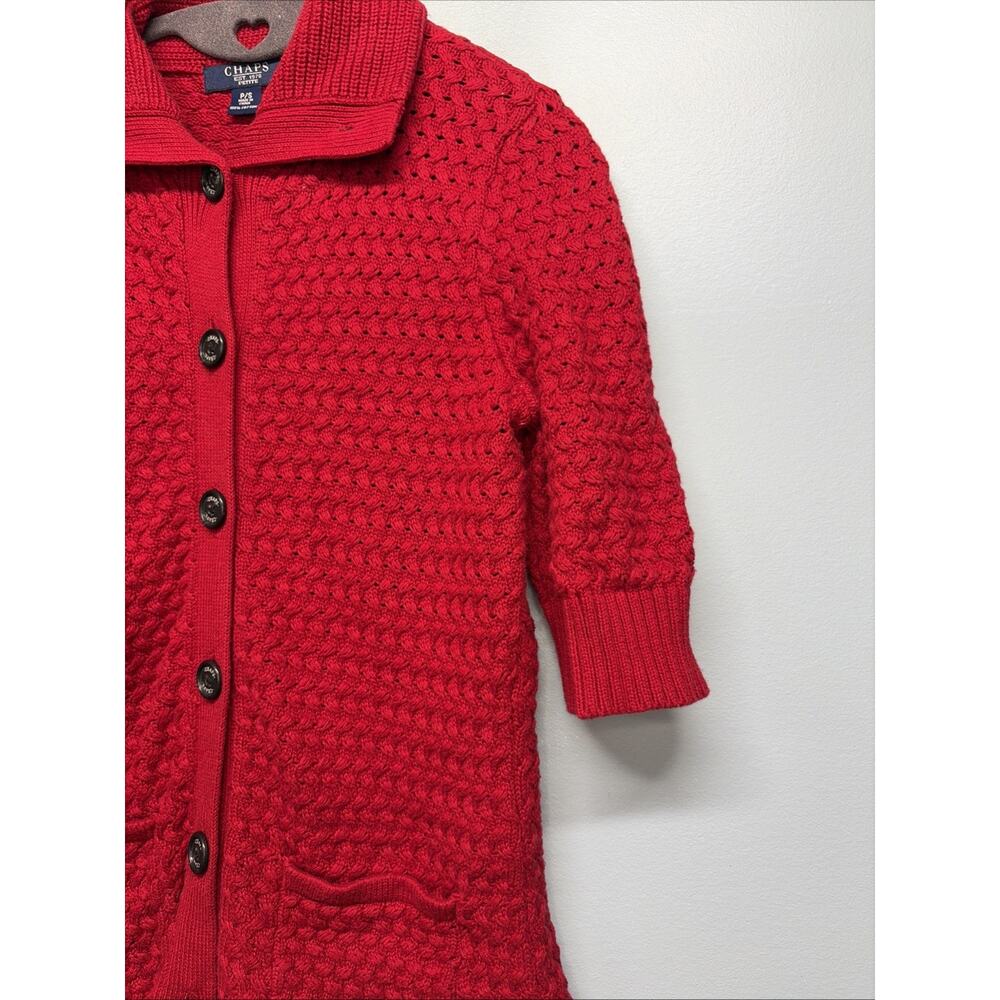 Chaps Petite P/S Red Button Cardigan 100% Cotton 1/2 Sleeve/Pockets/Cottagecore - Picture 4 of 6